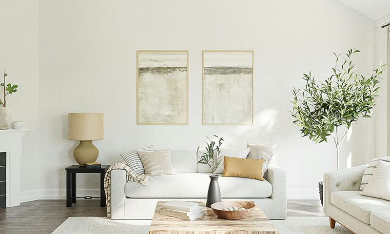 Beautifully painted living room with natural light and clean lines