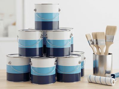 A four-litre can of Australian-branded paint with the coverage information visible on the label.