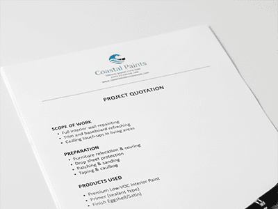 A detailed, professional painting quote document with clear itemised sections.