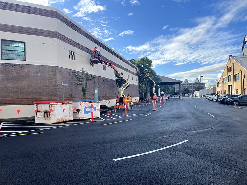 Exterior of a commercial office building after painting