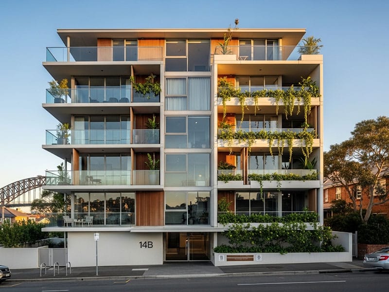 Clean, professionally painted modern apartment building exterior